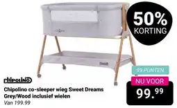 Van Asten BabySuperstore Chipolino co-sleeper wieg Sweet Dreams Grey/Wood inclusief wielen aanbieding