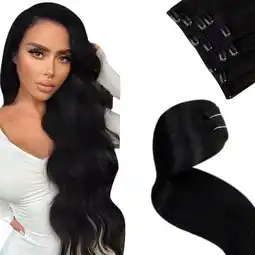 Amazon LaaVoo Clip in Hair Extensions Human Hair 5 Stuks 80g 35 cm Zwart Hair Extensions #1 aanbieding