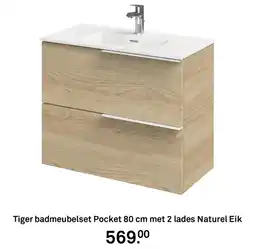 Karwei Tiger badmeubelset Pocket met 2 lades Naturel Eik aanbieding