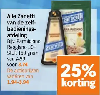 Albert Heijn Alle Zanetti van de zelfbedienings- afdeling aanbieding
