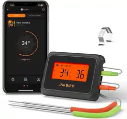 Amazon INKBIRD Barbecue Vleesthermometer met App,Draadloze BBQ Thermometer met 2 Aparte Sensoren aanbieding
