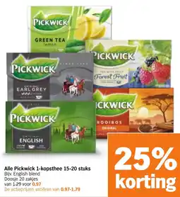 Albert Heijn Alle Pickwick 1-kopsthee 15-20 stuks aanbieding