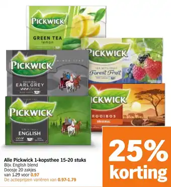 Albert Heijn Alle Pickwick 1-kopsthee 15-20 stuks aanbieding