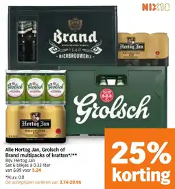 Albert Heijn Alle Hertog Jan, Grolsch of Brand multipacks of kratten aanbieding