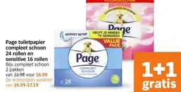Albert Heijn Page toiletpapier compleet schoon 24 rollen en sensitive 16 rollen aanbieding