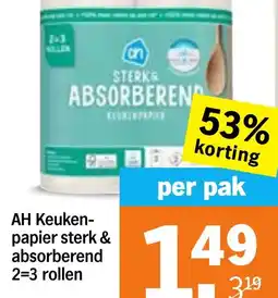 Albert Heijn AH Keukenpapier sterk & absorberend 2=3 rollen aanbieding