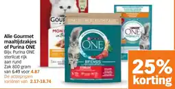 Albert Heijn Alle Gourmet maaltijdzakjes of Purina ONE aanbieding