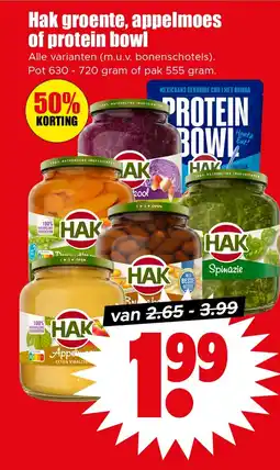 Dirk Hak groente, appelmoes of protein bowl aanbieding