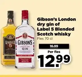 PLUS Gibson's London dry gin of Label 5 Blended Scotch whisky aanbieding