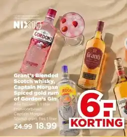 PLUS Grant's Blended Scotch whisky, Captain Morgan Spiced gold rum of Gordon's Gin aanbieding