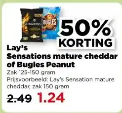 PLUS Lay's Sensations mature cheddar of Bugles Peanut aanbieding