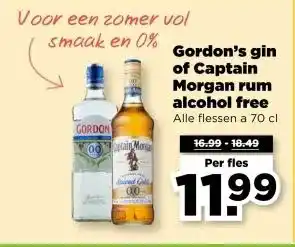 PLUS Gordon's gin of Captain Morgan rum alcohol free aanbieding