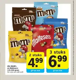 Albert Heijn Alle M&M's en Maltesers 135-200 gram aanbieding