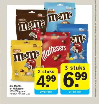 Albert Heijn Alle M&M's en Maltesers 135-200 gram aanbieding