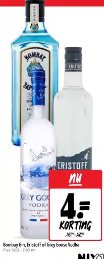 Jumbo Bombay Gin, Eristoff of Grey Goose Vodka aanbieding