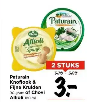 Vomar Voordeelmarkt Paturain Knoflook & Fijne Kruiden 90 gram of Chovi Allioli 180 ml aanbieding