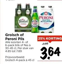 Vomar Voordeelmarkt Grolsch of Peroni Pils aanbieding