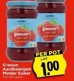 Vomar Voordeelmarkt G'woon Aardbeienjam Minder Suiker aanbieding