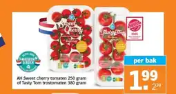 Albert Heijn AH Sweet cherry tomaten 250 gram of Tasty Tom trostomaten 380 gram aanbieding