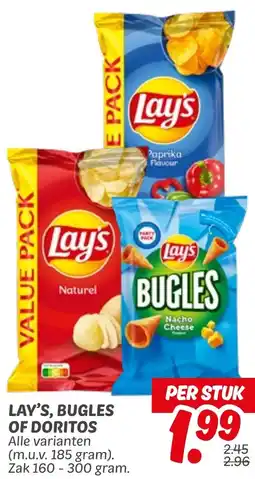 Dekamarkt Lay's, bugles of Doritos aanbieding