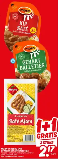 Dekamarkt Mora of hebro saté of mora gehaktballetjes aanbieding