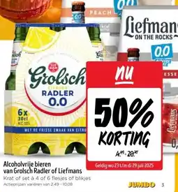 Jumbo Alcoholvrije bieren van Grolsch Radler of Liefmans aanbieding