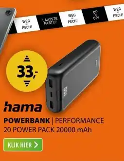 Expert Hama Performance 20 Power Pack 20.000 mAh Antraciet aanbieding