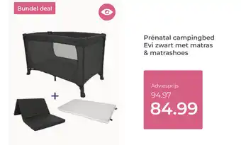 Prenatal Prénatal campingbed Evi zwart met matras & matrashoes aanbieding