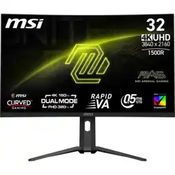 MediaMarkt MSI Mag 321cupdf - 31.5 Inch 3840 X 2160 (ultra Hd 4k) 0.5 Ms 160 Hz aanbieding