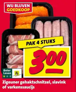 Nettorama Zigeuner gehaktschnitzel, slavink of varkenssaucijs aanbieding