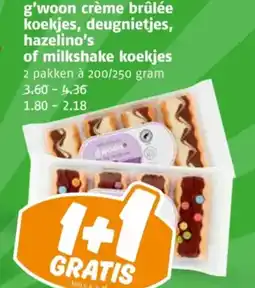 Poiesz g'woon crème brûlée koekjes, deugnietjes, hazelino's of milkshake koekjes 2 pakken aanbieding