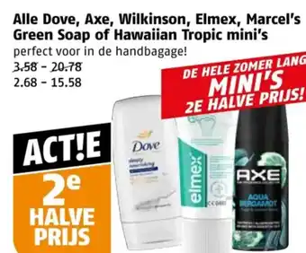 Poiesz Alle Dove, Axe, Wilkinson, Elmex, Marcel's Green Soap of Hawaiian Tropic mini's aanbieding