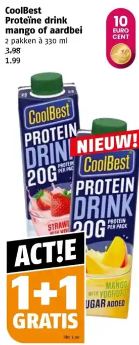 Poiesz CoolBest Proteïne drink mango of aardbei aanbieding