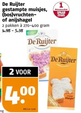 Poiesz De Ruijter gestampte muisjes, bosvruchten of anijshagel aanbieding