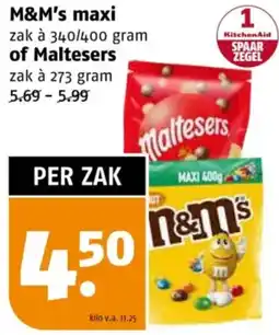 Poiesz M&M's maxi of Maltesers aanbieding