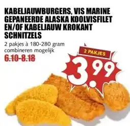 MCD Supermarkt KABELJAUWBURGERS, VIS MARINE GEPANEERDE ALASKA KOOLVISFILET EN/OF KABELJAUW KROKANT SCHNITZELS aanbieding