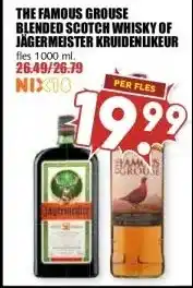 MCD Supermarkt THE FAMOUS GROUSE BLENDED SCOTCH WHISKY OF JÄGERMEISTER KRUIDENLIKEUR aanbieding