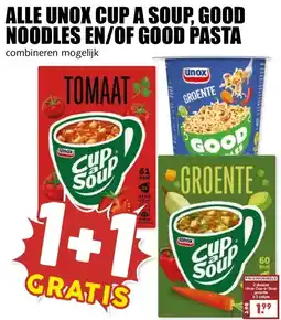 MCD Supermarkt ALLE UNOX CUP A SOUP. GOOD NOODLES EN/OF GOOD PASTA aanbieding