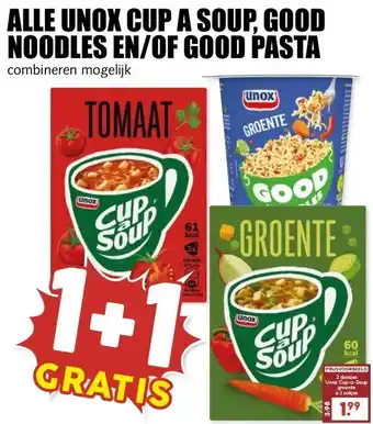 MCD Supermarkt ALLE UNOX CUP A SOUP. GOOD NOODLES EN/OF GOOD PASTA aanbieding