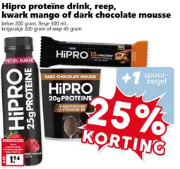 CoopCompact Hipro proteïne drink, reep, kwark mango of dark chocolate mousse aanbieding