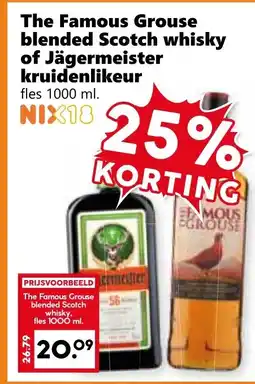 CoopCompact The Famous Grouse blended Scotch whisky of Jägermeister kruidenlikeur aanbieding