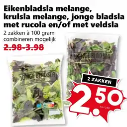 Coop Eikenbladsla melange, krulsla melange, jonge bladsla met rucola en/of met veldsla aanbieding