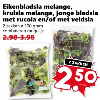 Coop Eikenbladsla melange, krulsla melange, jonge bladsla met rucola en/of met veldsla aanbieding