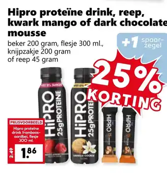 Coop Hipro proteïne drink, reep, kwark mango of dark chocolate mousse aanbieding