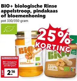 Coop BIO+ biologische Rinse appelstroop, pindakaas of bloemenhoning aanbieding