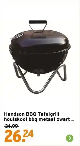 GAMMA Handson BBQ Tafelgrill houtskool bbq metaal zwart Ø 34 cm aanbieding
