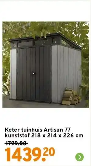 GAMMA Keter tuinhuis Artisan 77 kunststof 218 x 214 x 226 cm aanbieding