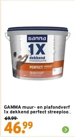 GAMMA GAMMA muur- en plafondverf 1x dekkend perfect streeploos wit 10 liter aanbieding