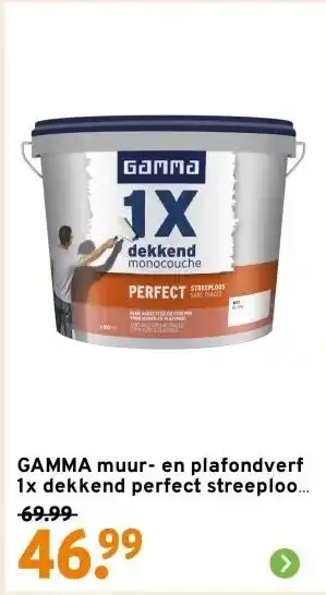 GAMMA GAMMA muur- en plafondverf 1x dekkend perfect streeploos wit 10 liter aanbieding