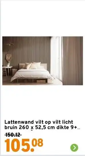 GAMMA Lattenwand vilt op vilt licht bruin 260 x 52,5 cm dikte 9+9 mm 2.73m² aanbieding